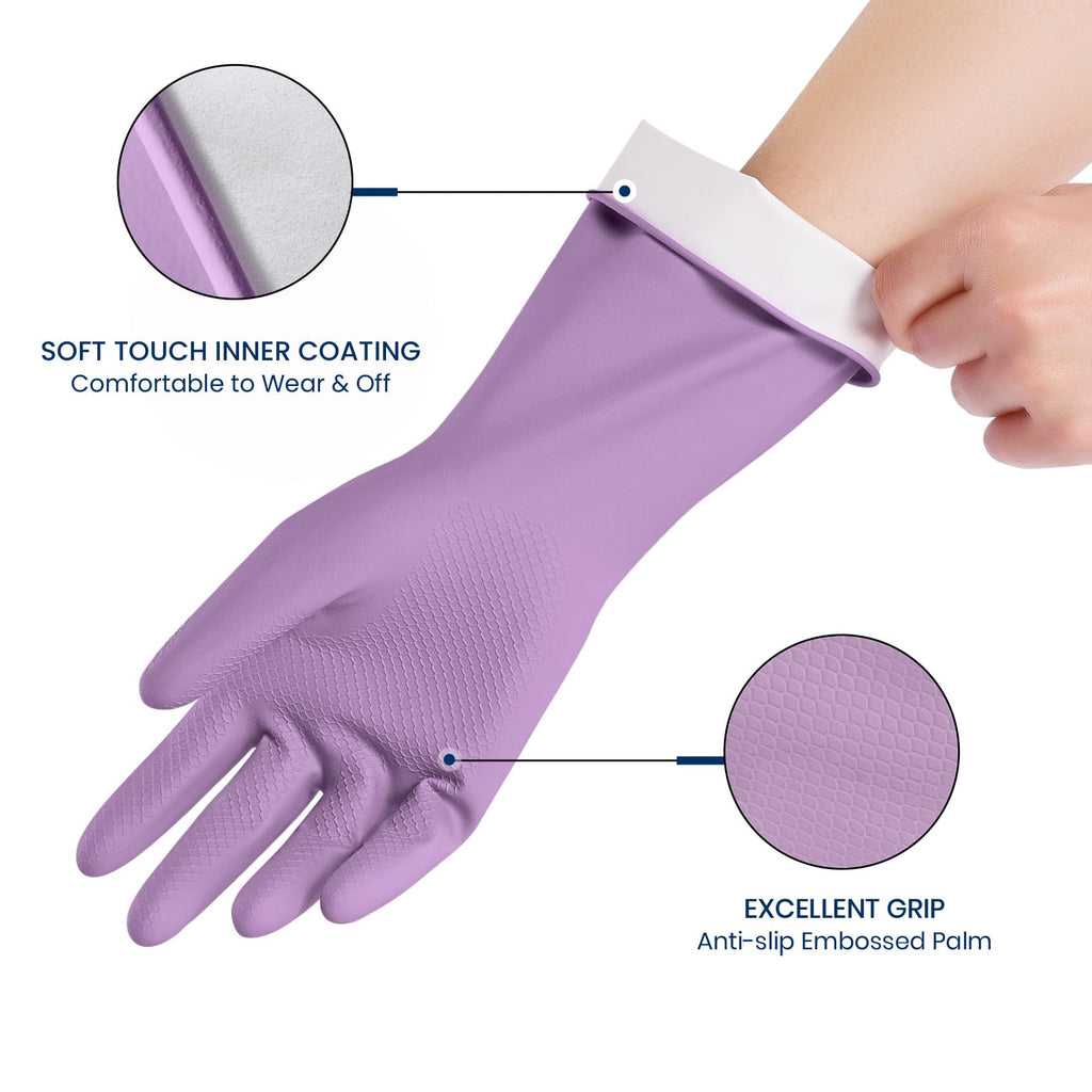 4 Pairs Reusable Rubber Cleaning Gloves with Flocked Lining and Non-Slip Grip M13059