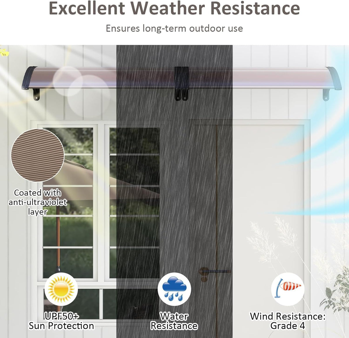 46”x38” UPF 50+ Polycarbonate Window Door Awning R79678