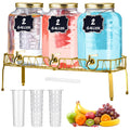 3 Pcs 2 Gallon Glass Drink Dispenser with Stand and Lid A301050