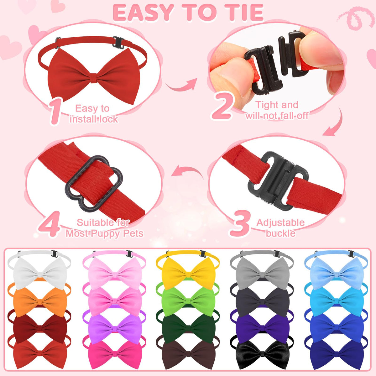 240 Pcs Dog Bow Ties with Adjustable Collar W9177
