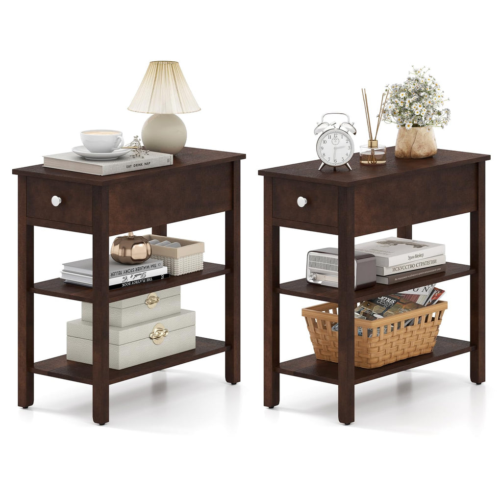 Narrow End Table Set of 2 Wood 3-Tier A3712