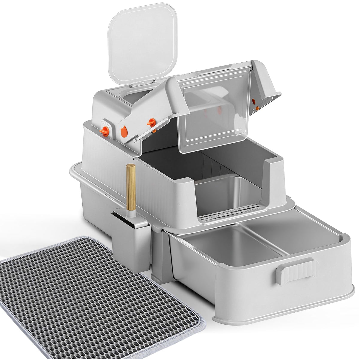 Enclosed Stainless Steel Cat Litter Box with Drawer R7234