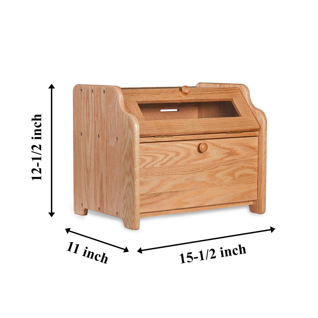 Solid Wood Oak Bread Box with Clear Window Q3411