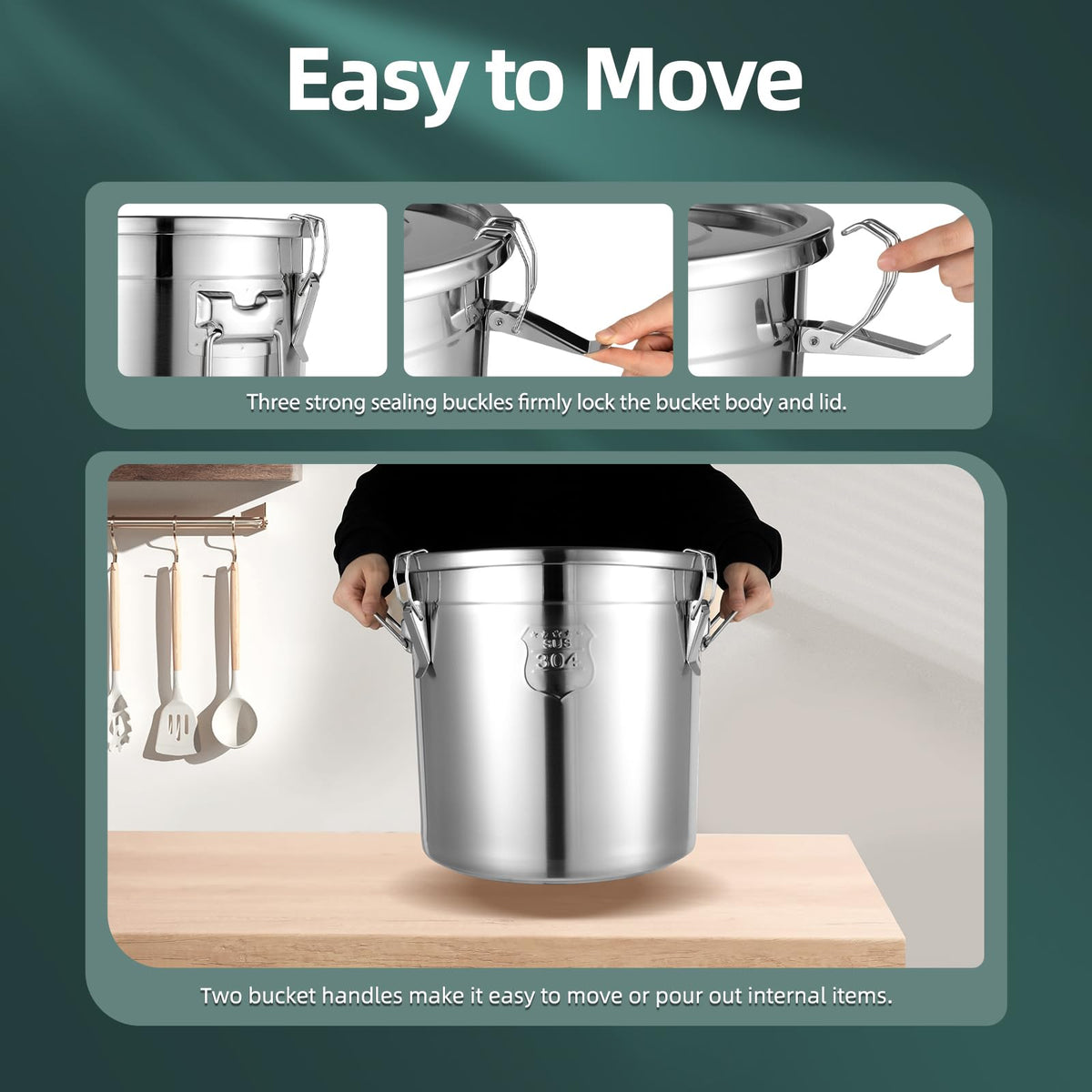 5.5Gal 304 Stainless Steel Airtight Container with Lid and Locking Clamp X738