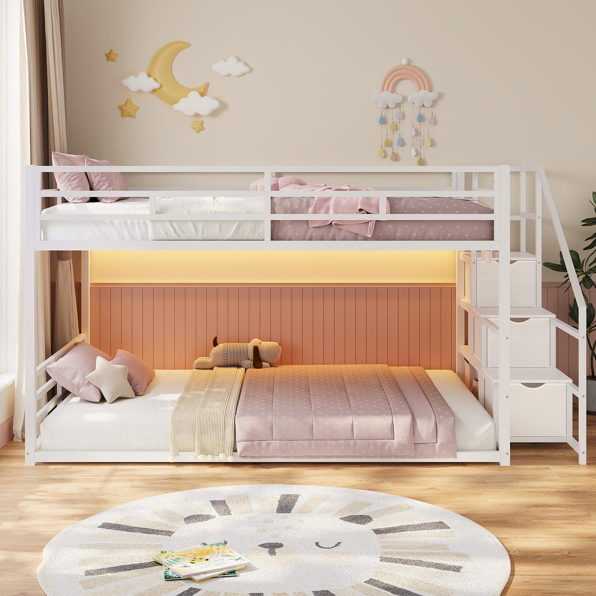 Low Bunk Bed Twin Over Twin with Storage Stairs C11576