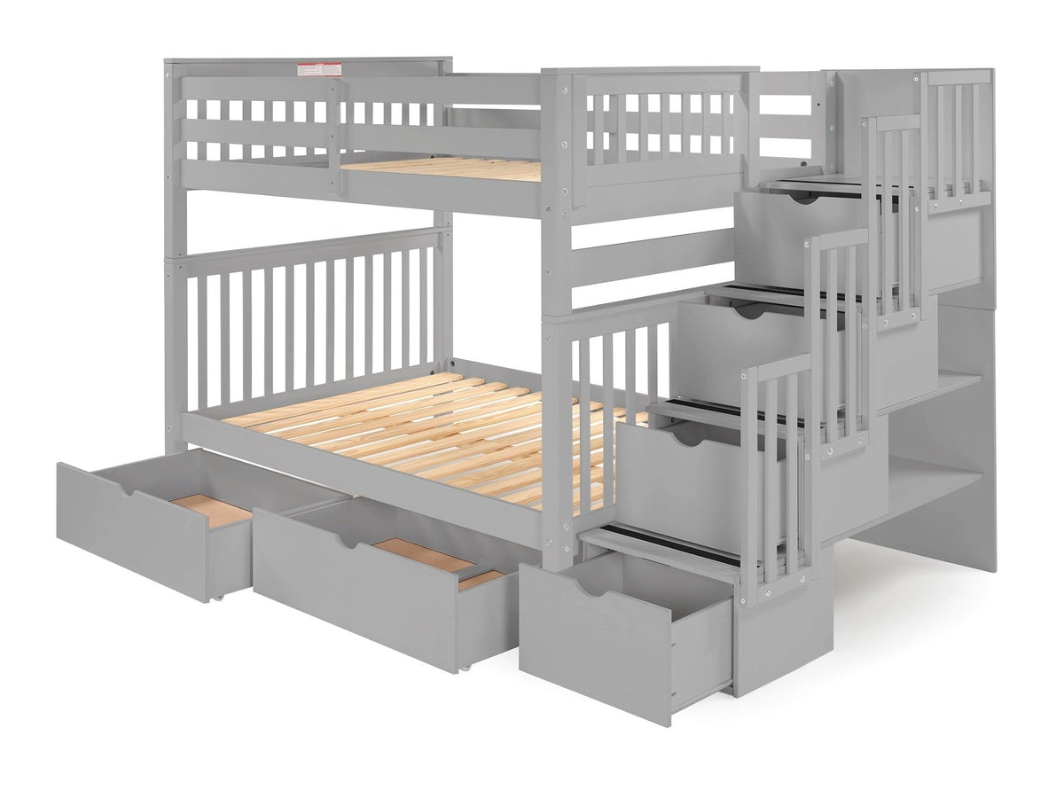 Full Over Full Gray Bunk Beds with Drawers U714737