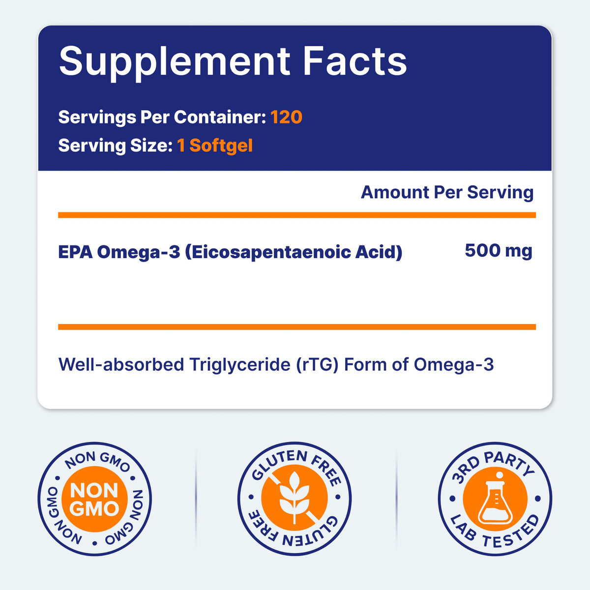 500 mg EPA Omega-3 Fish Oil Softgels, Pack of 2 N4974