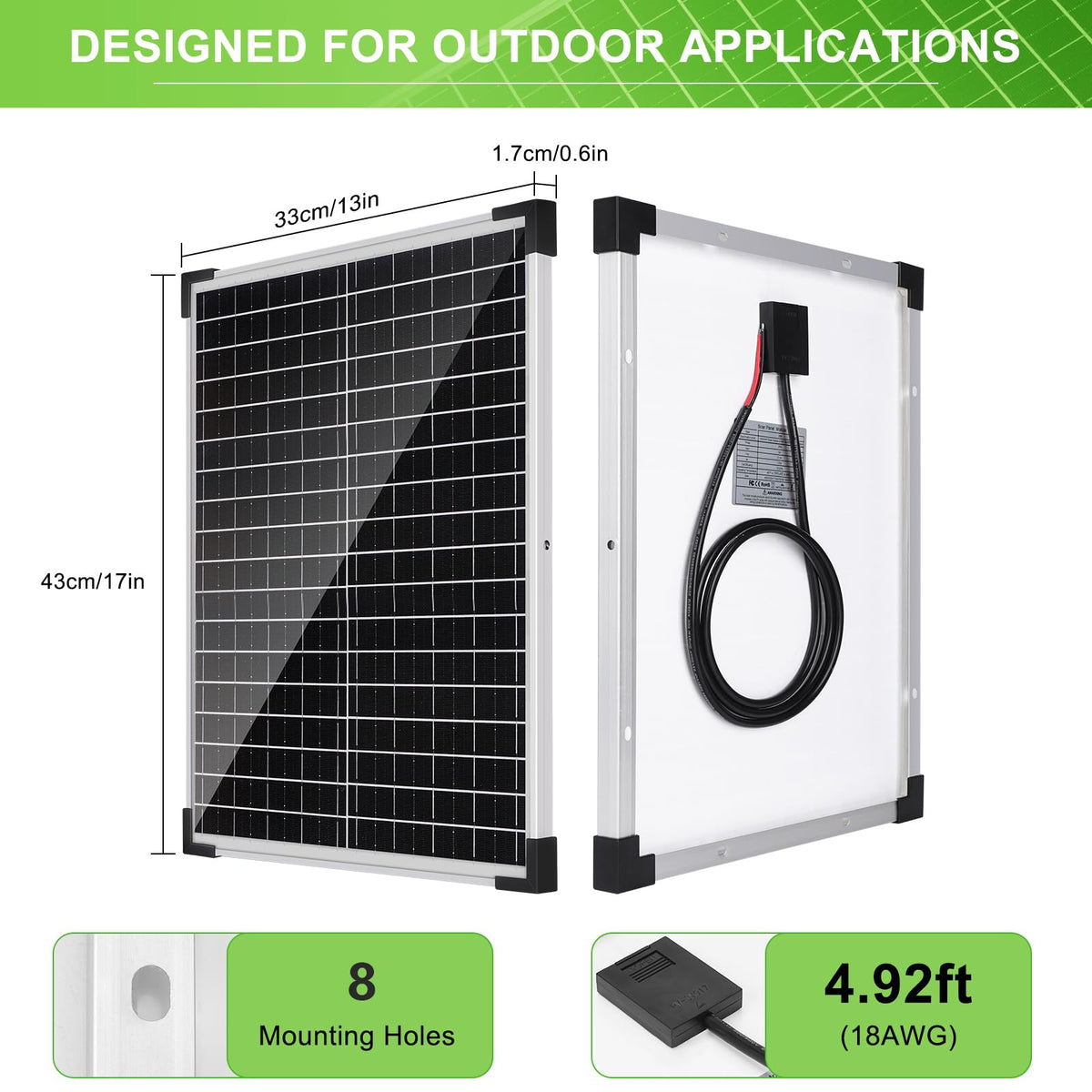 25W 12V Monocrystalline Solar Panel Kit with 10A Charge Controller A66809
