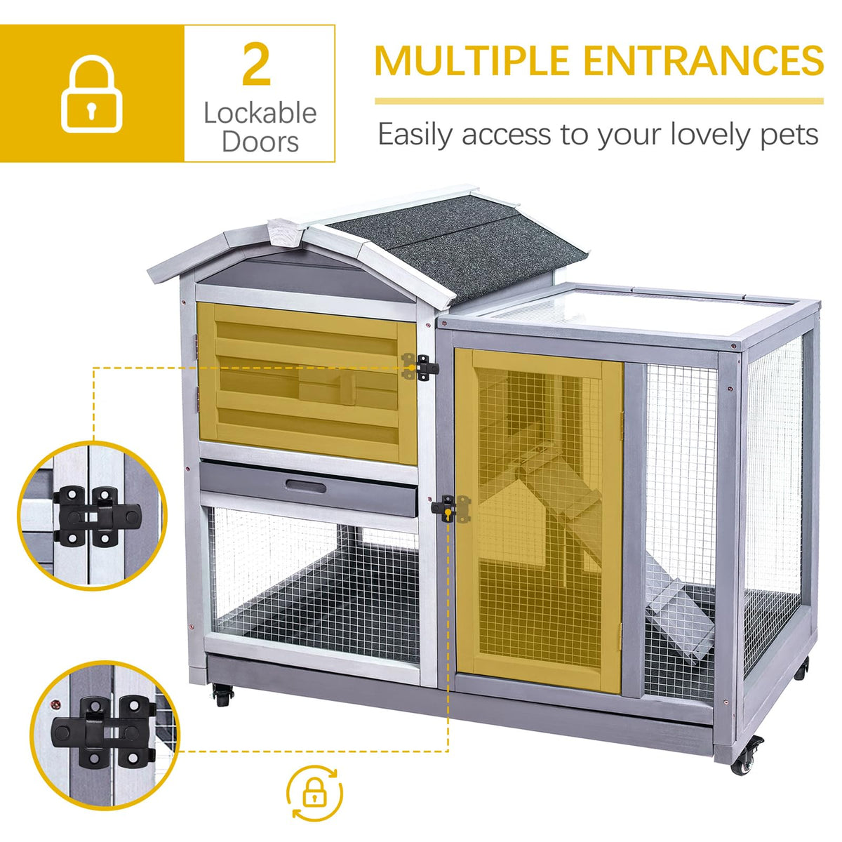 Wooden Rabbit Hutch with Waterproof Roof S7197