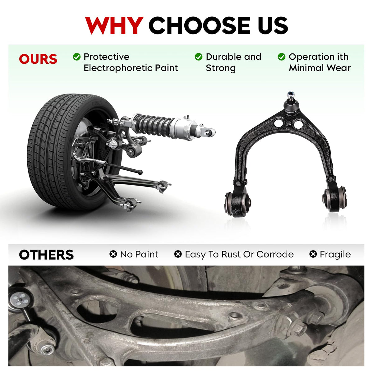Upper and Lower Control Arms Suspension Kit with Ball Joints Tie Rod End 14pcs Q7504