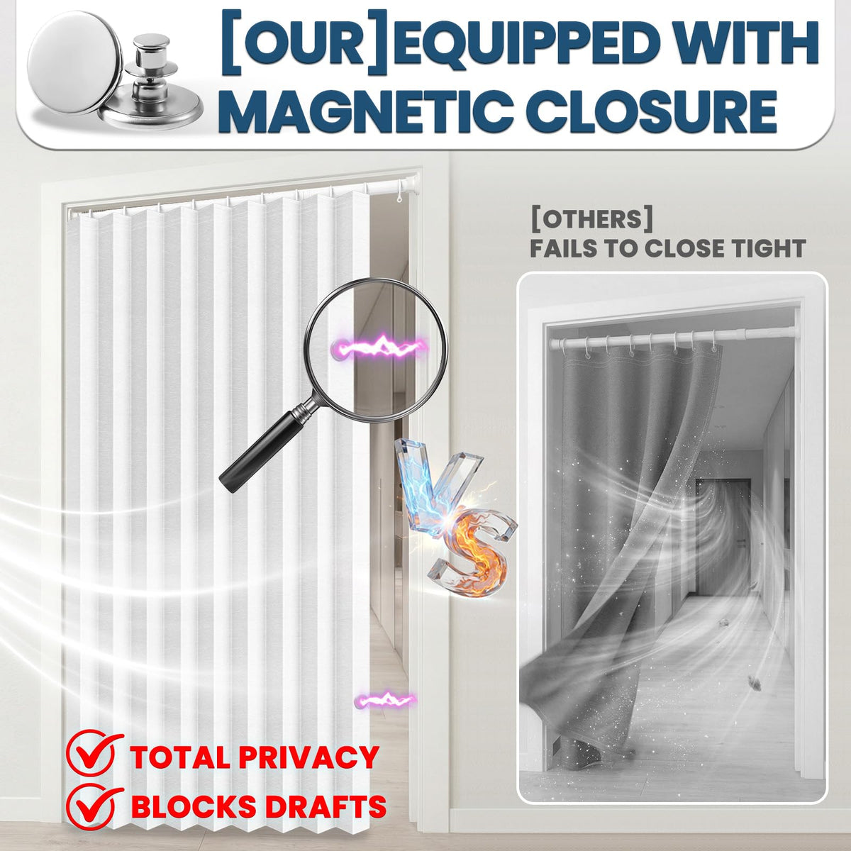 Blackout Magnetic Door Curtain with Curtain Rods 42 W x 78 L White U499491