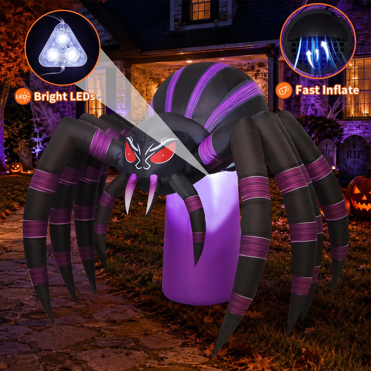 7 FT Inflatable Spider Outdoor Decoration with LED Lights O2086