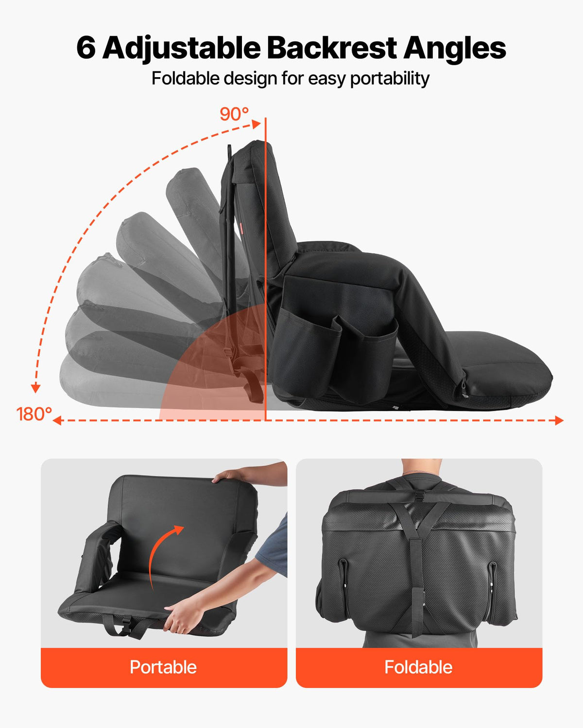 6 Adjustable Angle Padded Stadium Seat with Armrest K42656