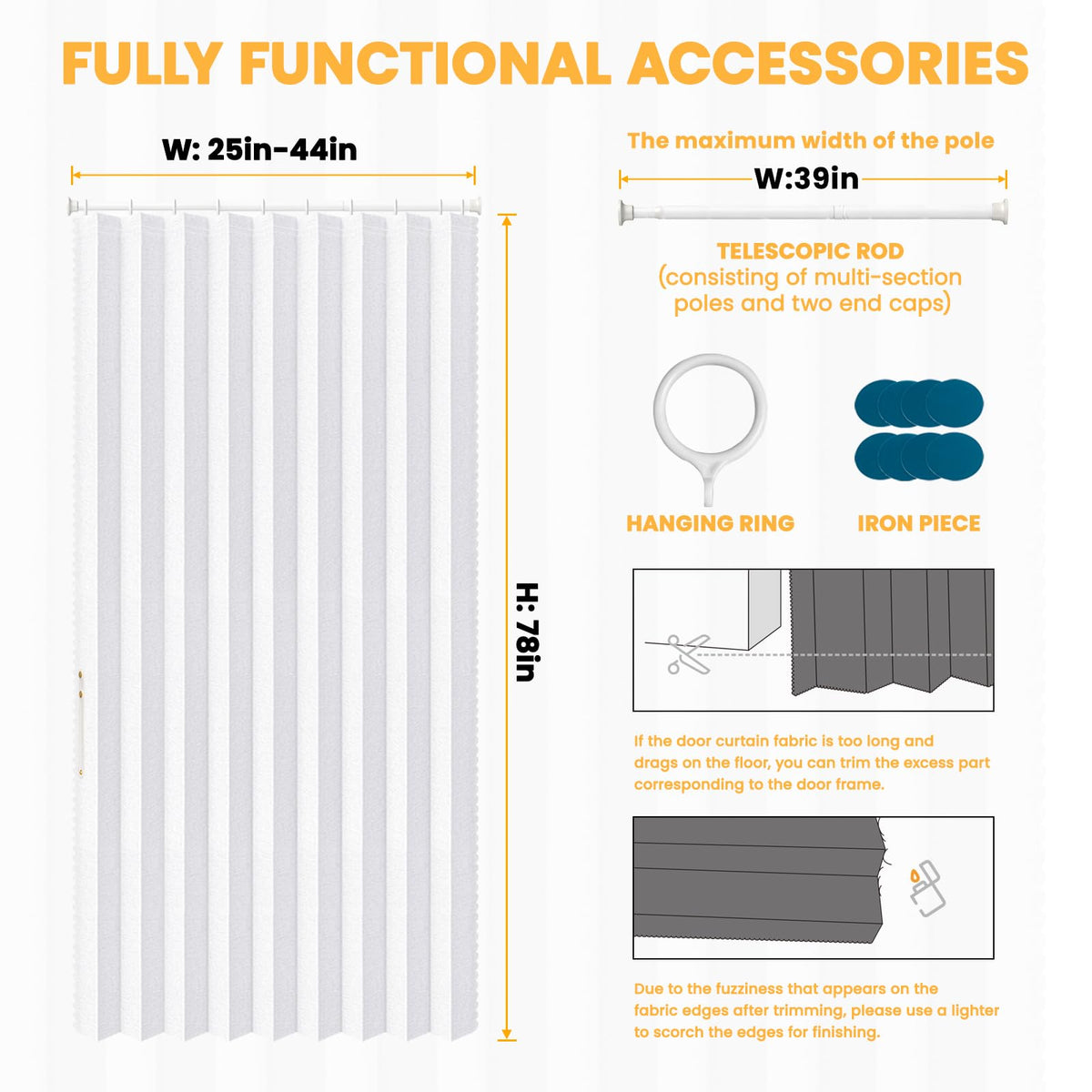 Blackout Magnetic Door Curtain with Curtain Rods 42 W x 78 L White U499491