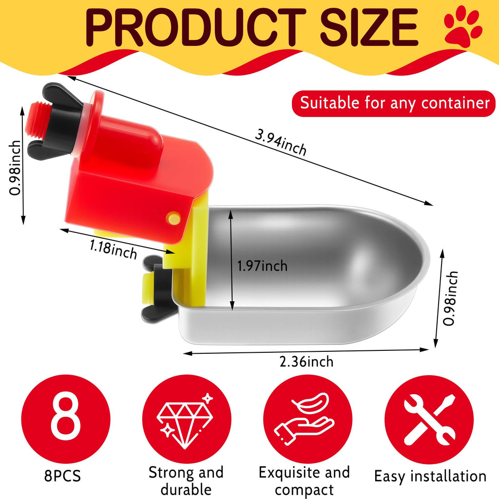 8 Pack Stainless Steel Auto Fill Chicken Waterer Cups Z241