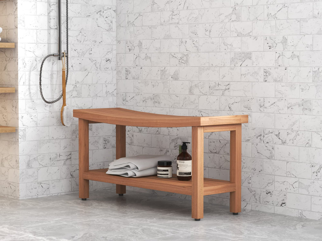 36" Teak Shower Bench with Shelf O32399