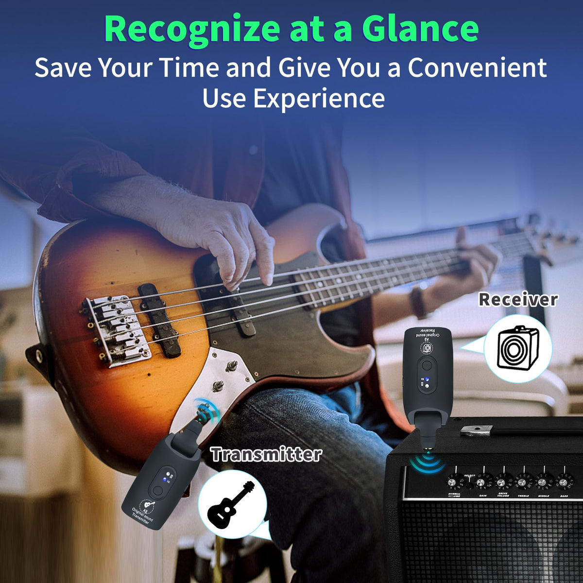 Wireless Guitar System 2.4GHz Transmitter and Receiver Black T5490