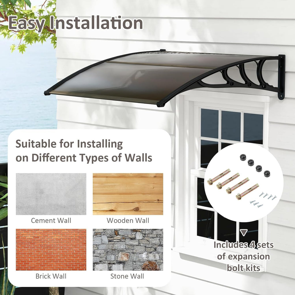 46”x38” UPF 50+ Polycarbonate Window Door Awning R79678