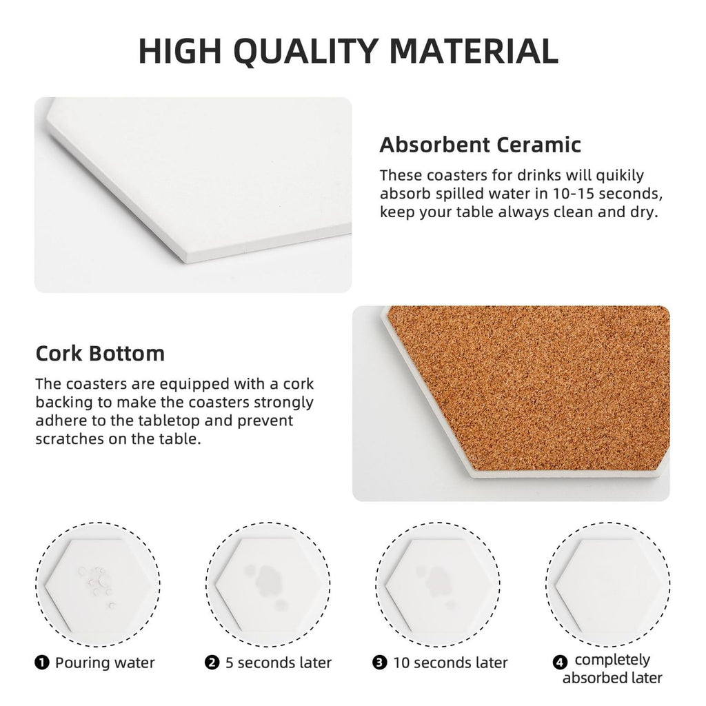 6 Piece Hexagonal Ceramic Coasters with Cork Backing O975225