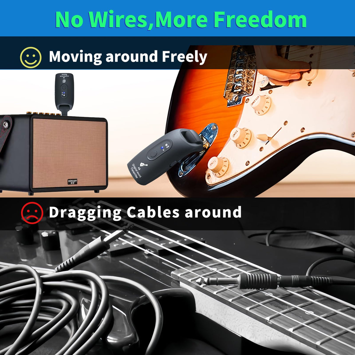 Wireless Guitar System 2.4GHz Transmitter and Receiver Black T5490