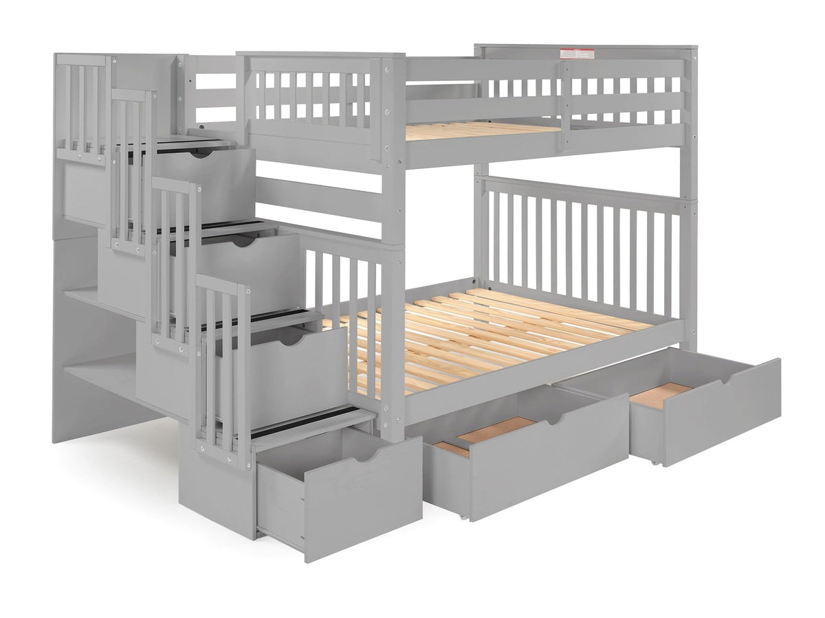 Full Over Full Gray Bunk Beds with Drawers U714737