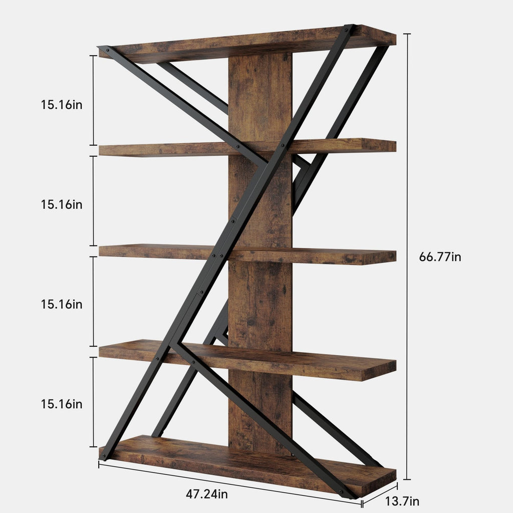 5-Tier Wood and Metal Bookshelf Q1121