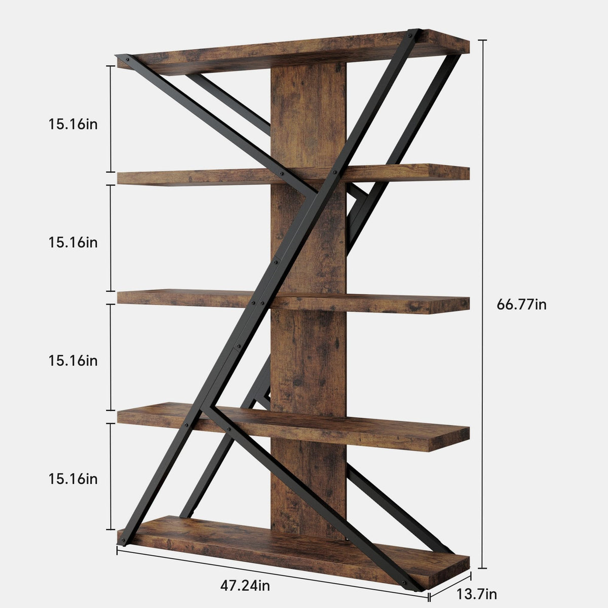 5-Tier Wood and Metal Bookshelf Q1121