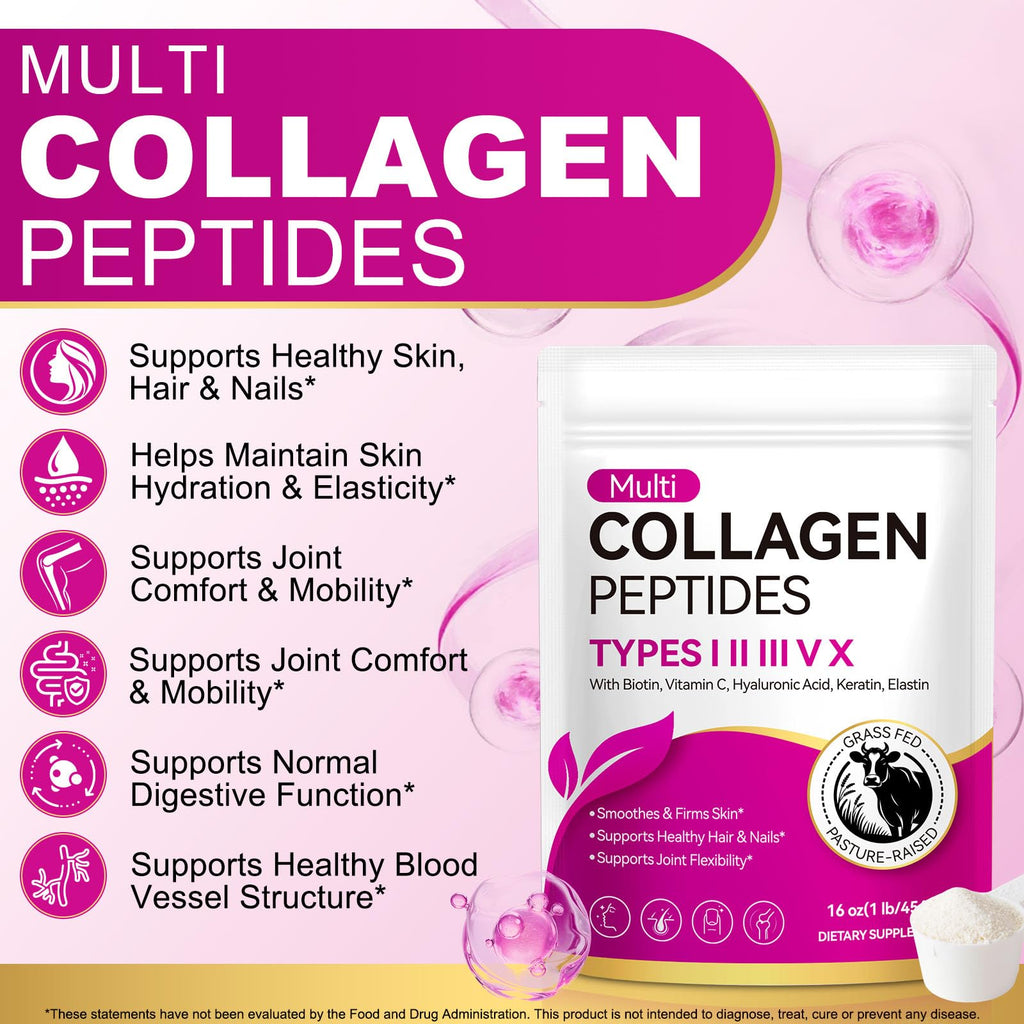 Multi Collagen Peptides Powder Types I II III V X Grass Fed Hydrolyzed H435803