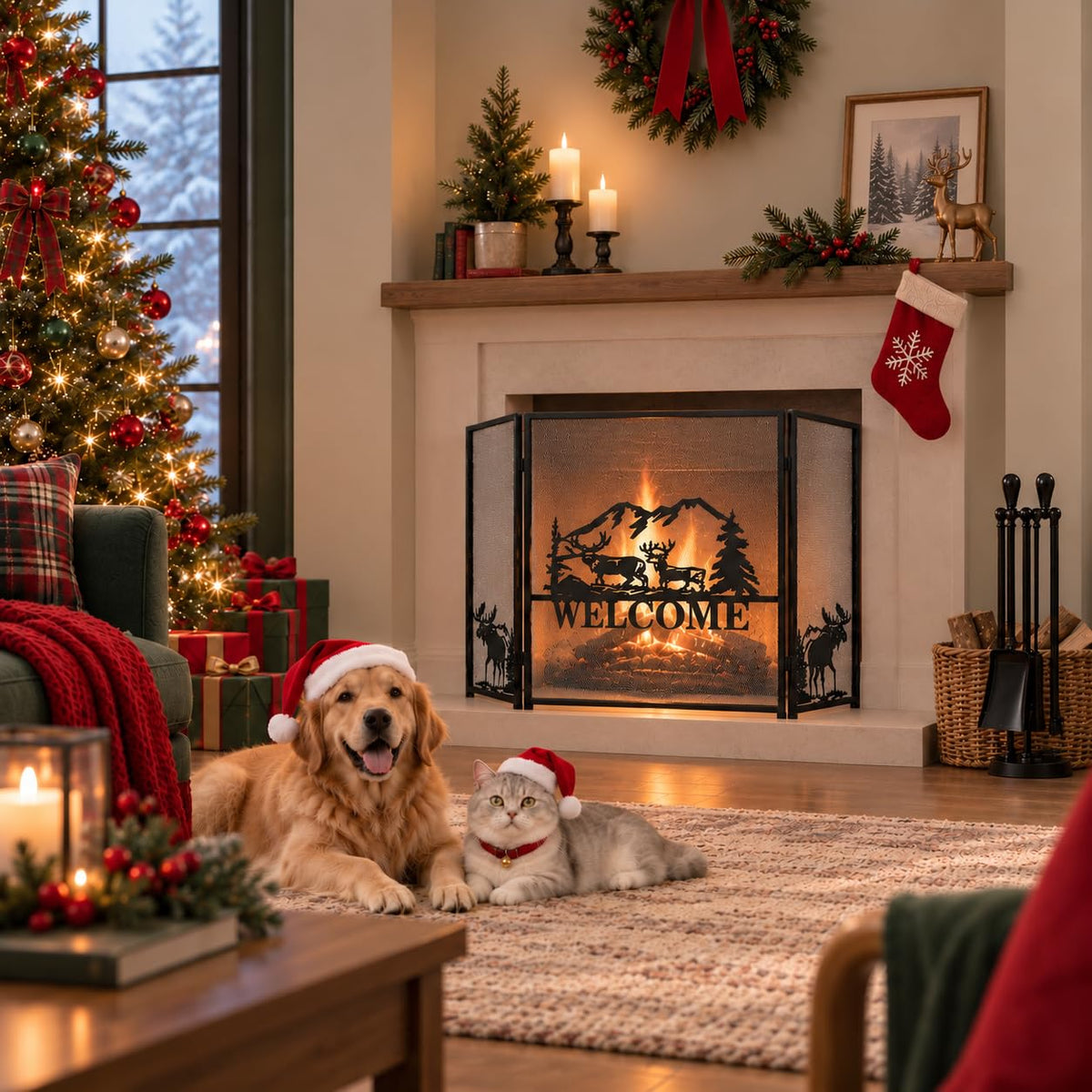 Foldable Fireplace Screen with Moose Pattern K79570