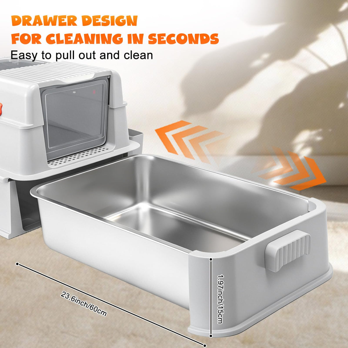 Enclosed Stainless Steel Cat Litter Box with Drawer R7234