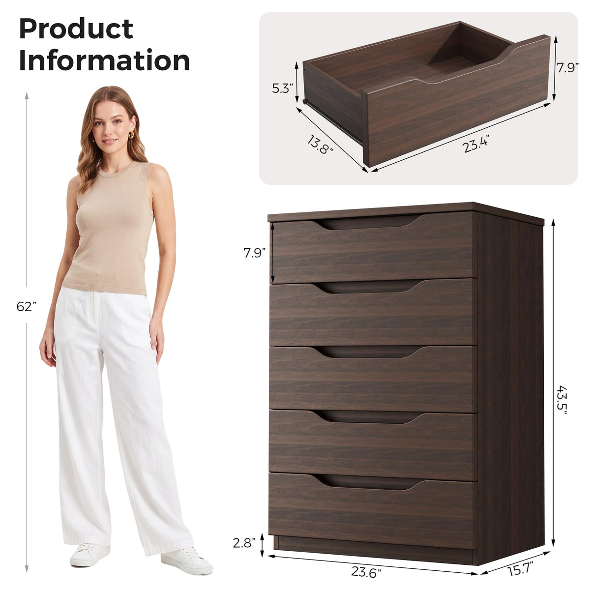 Brown 5 Drawer Dresser R663351