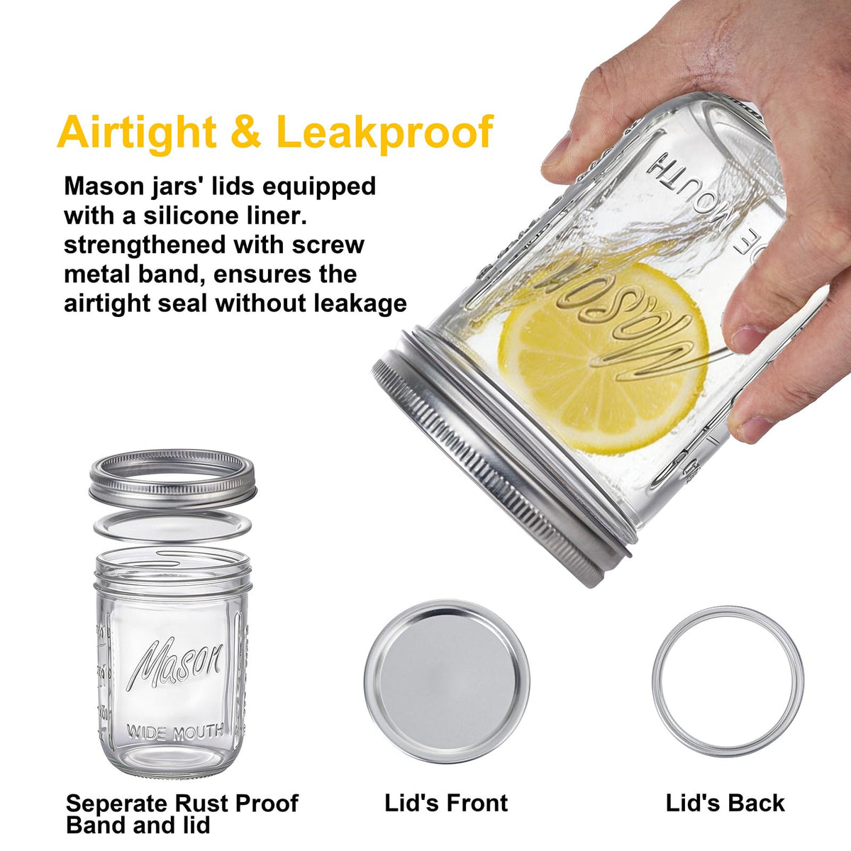 6-Pack 16 oz Wide Mouth Glass Mason Jars with Lids H82196