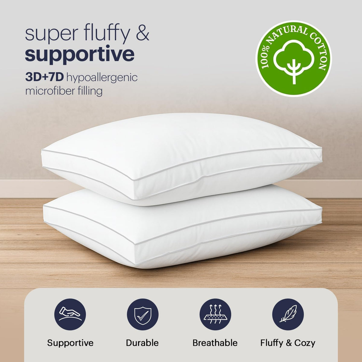 White Down Alternative Bed Pillows Set of 2 King W1607
