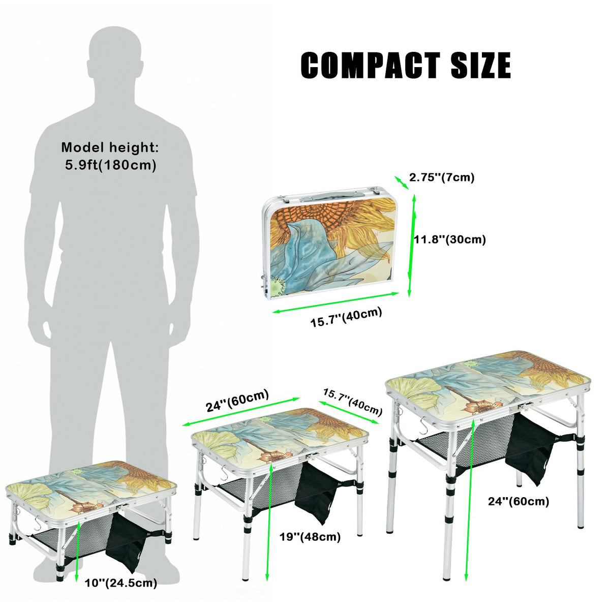 Small Folding Camping Table Aluminum 3 Adjustable Heights R983003