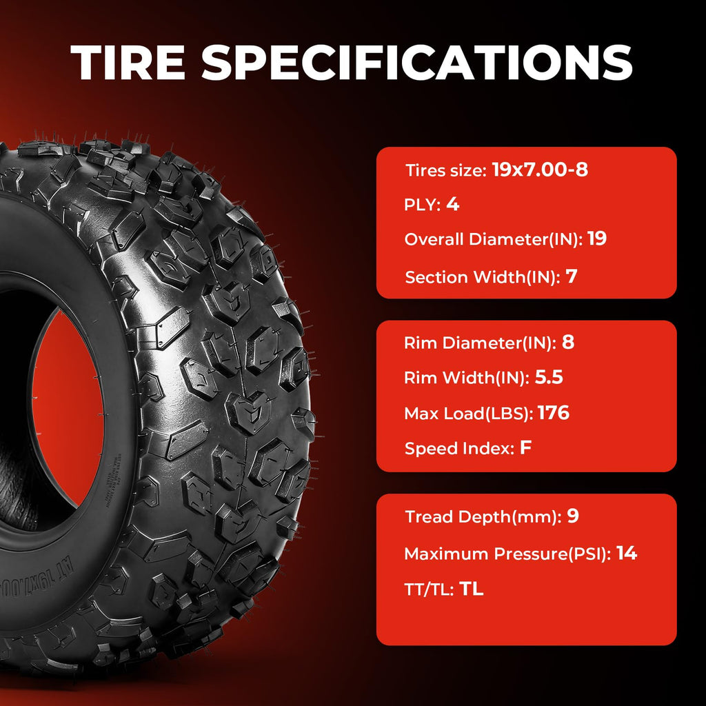 19x7-8 UTV ATV Tires Set of 4 E63288
