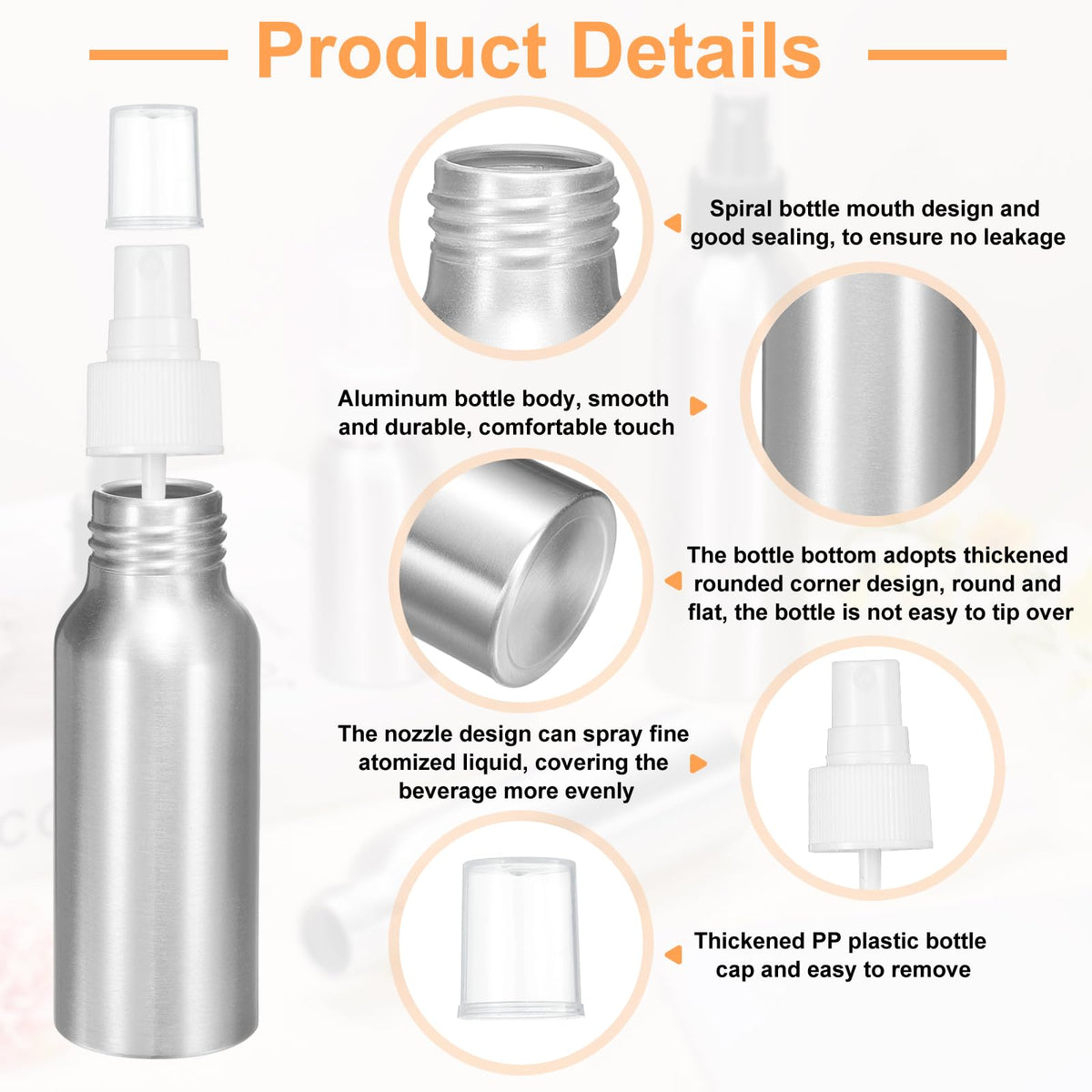 5 Pc 80 ml Aluminum Fine Mist Spray Bottles S594