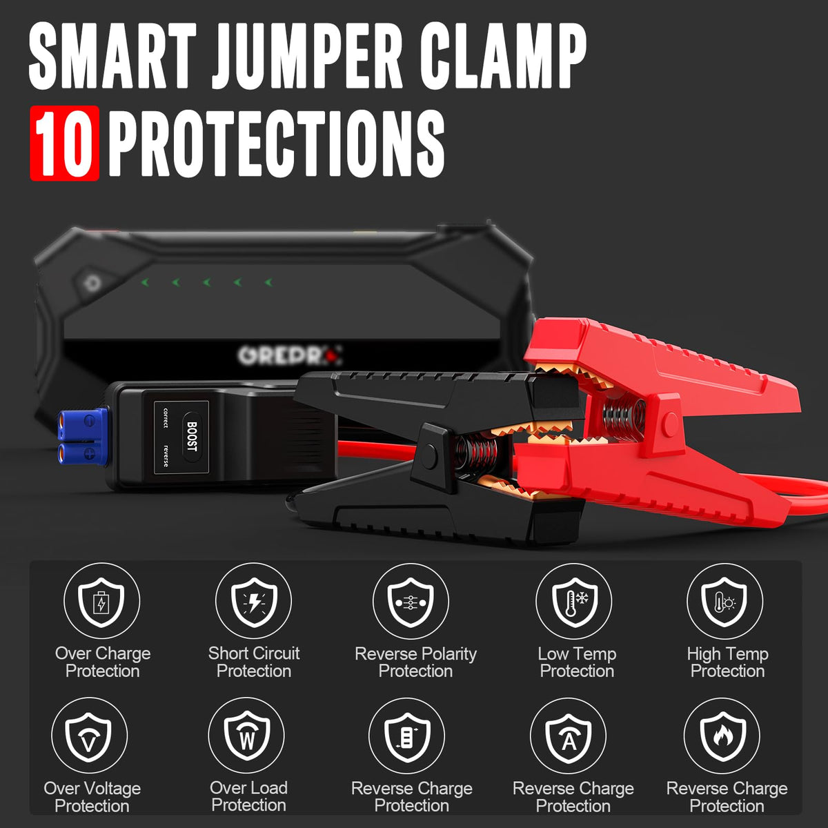 3000A 12V Jump Starter with Jumper Cables and LED Light T50196