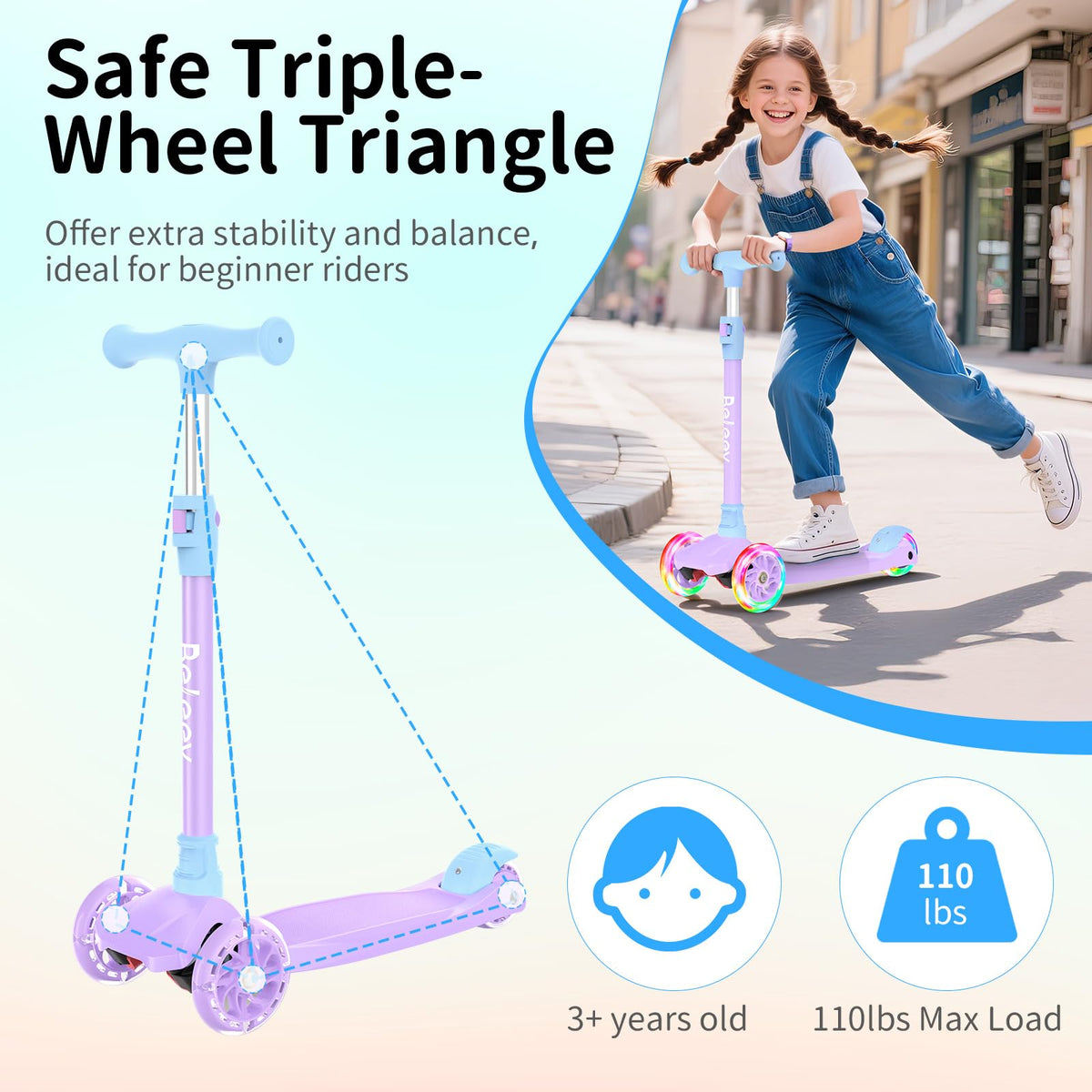 3 Wheel Kick Scooter with Light up Wheels E98568