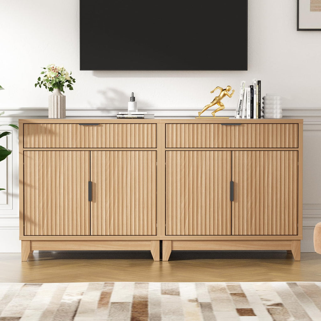 32" Fluted Oak Sideboard Buffet Cabinet with Storage B41598