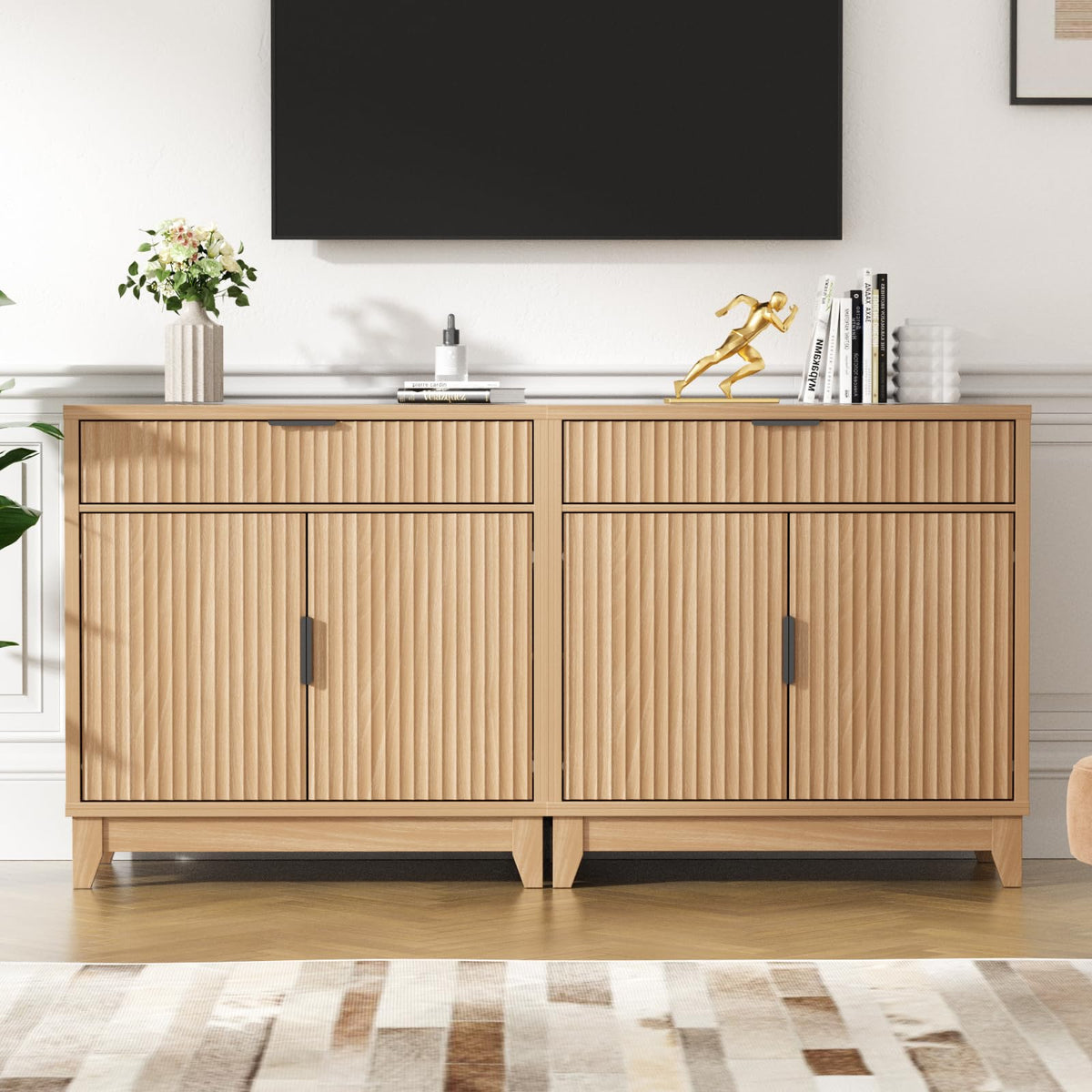 32" Fluted Oak Sideboard Buffet Cabinet with Storage B41598