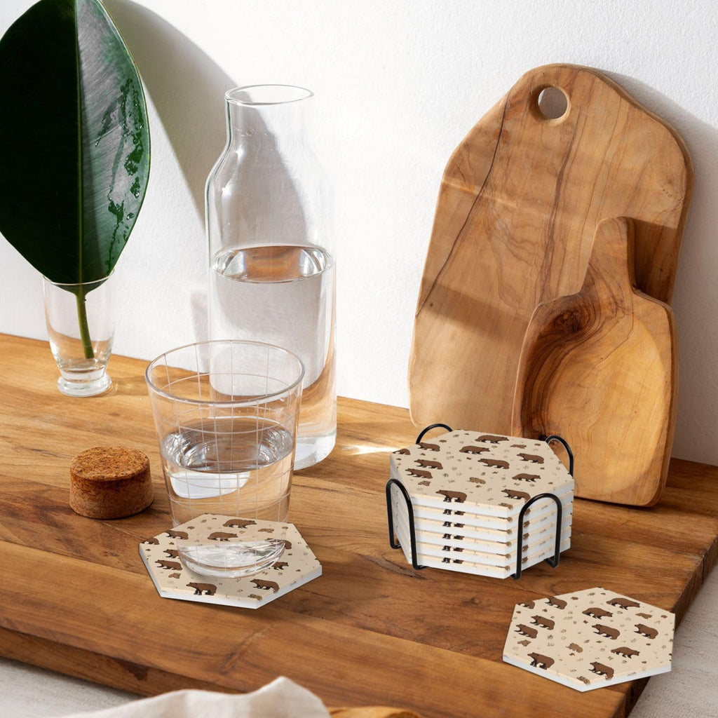 6 Piece Hexagonal Ceramic Coasters with Cork Backing O975225