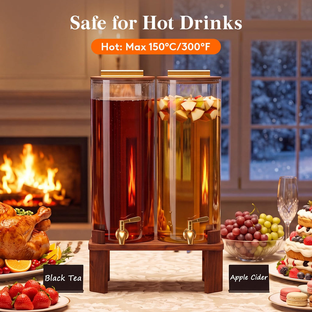2 Gallon Glass Drink Dispenser with Wood Stand H656