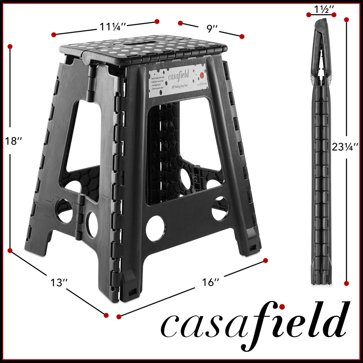 Black Set of 2 Folding Plastic Step Stool with Handle W304096