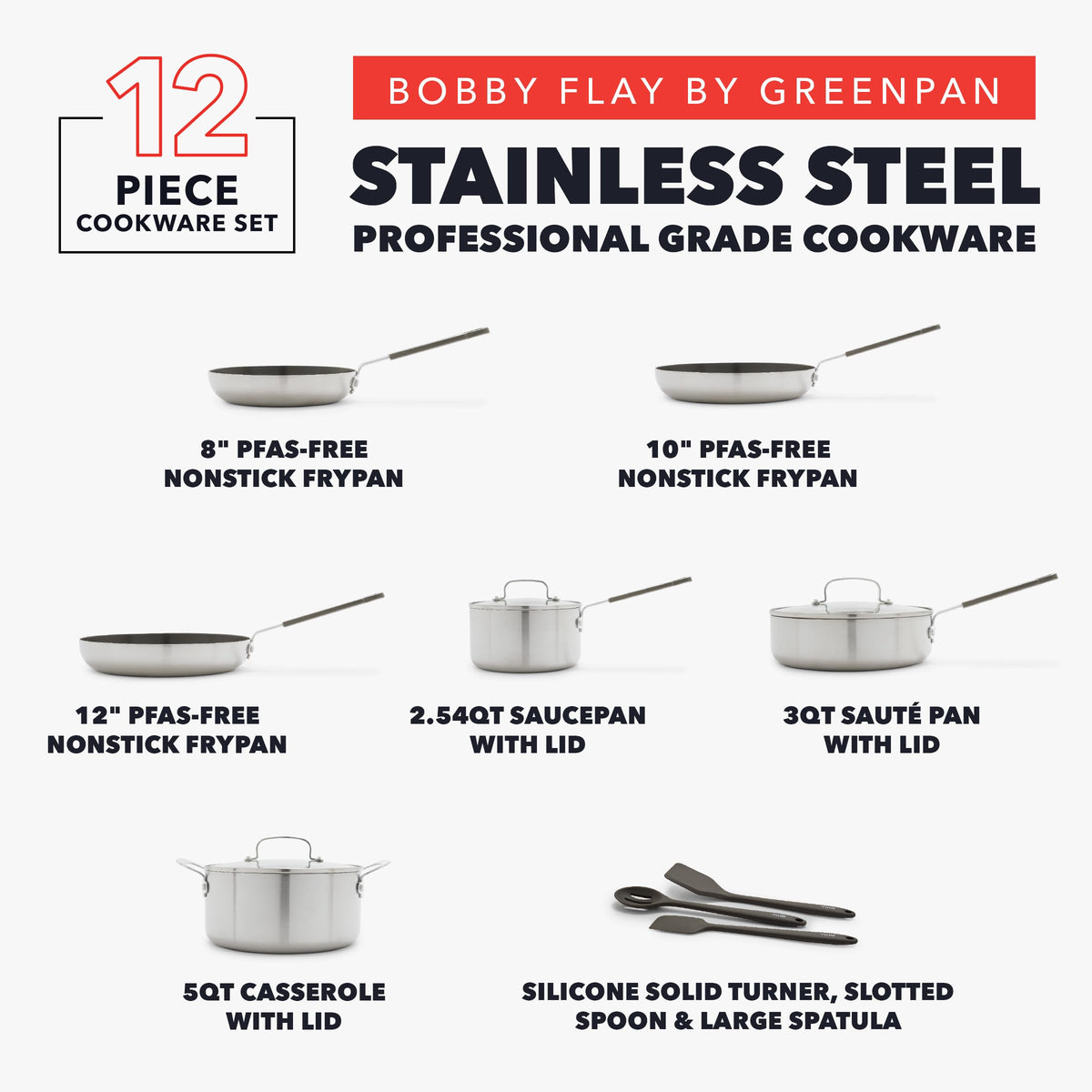Stainless Steel 12 Piece Nonstick Cookware Set S543231