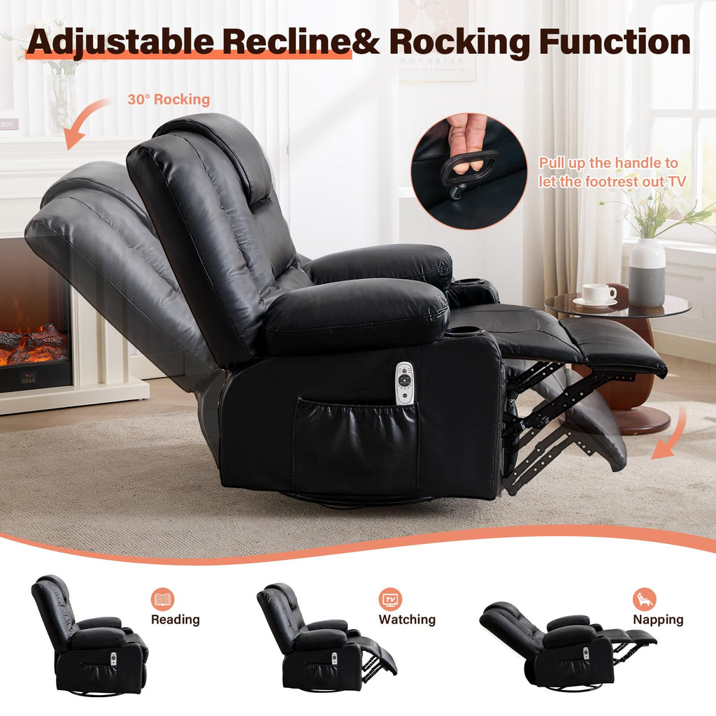 Massage Swivel Recliner Chair with Heat and Cup Holders K266660
