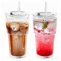 20oz Ribbed Glass Tumbler Set with Lids and Straws, 2 Pack U6176