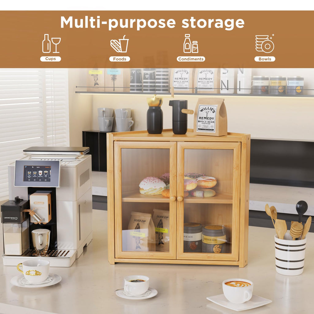 Double Layer Bamboo Bread Box with 2 Doors I750