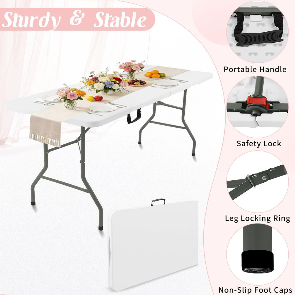 2 Pack 6 Feet Portable Folding Table White Plastic V5741