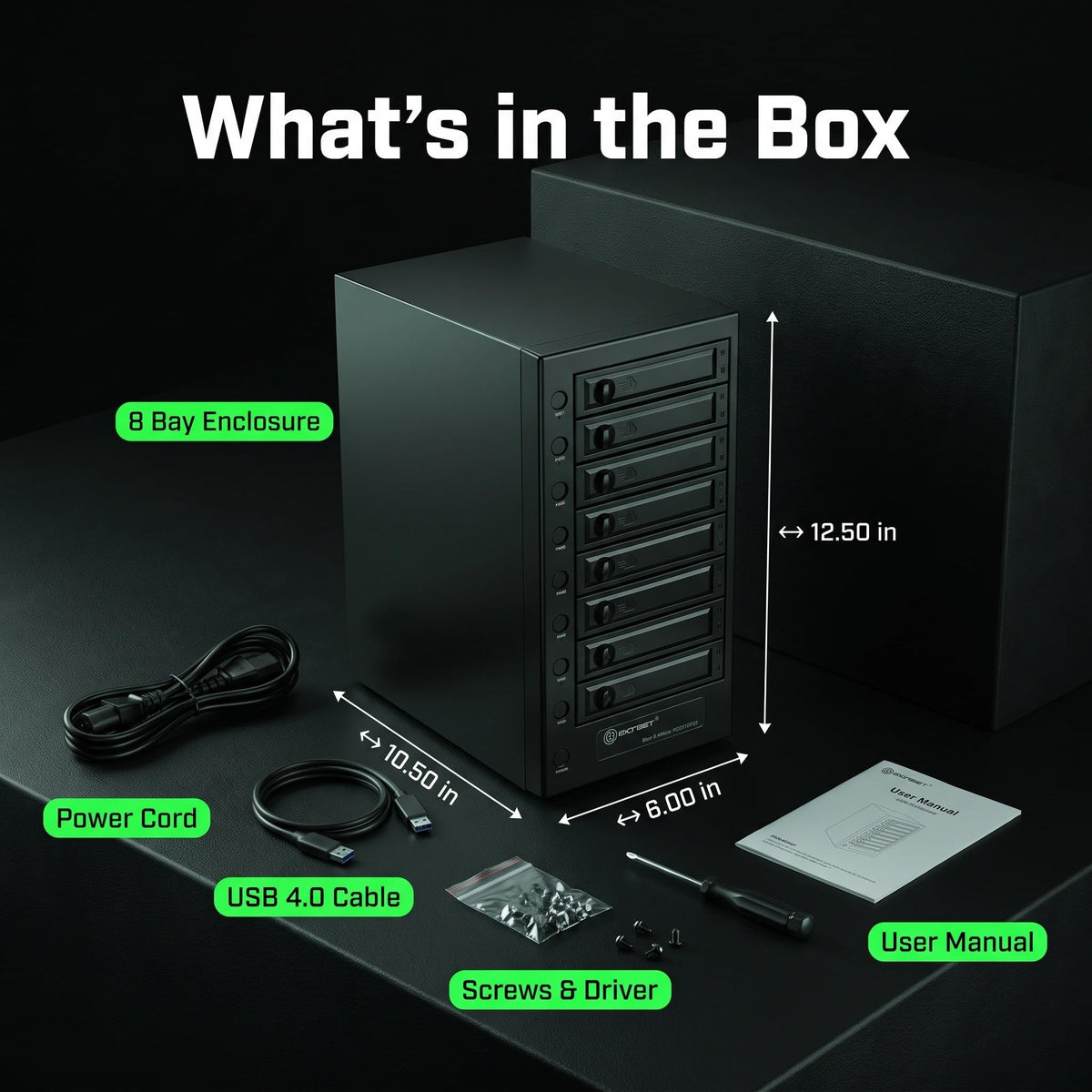 USB 4.0 40Gbps Type-C 8 Bay 2.5 Inch and 3.5 Inch SATA Hard Drive Enclosure U759