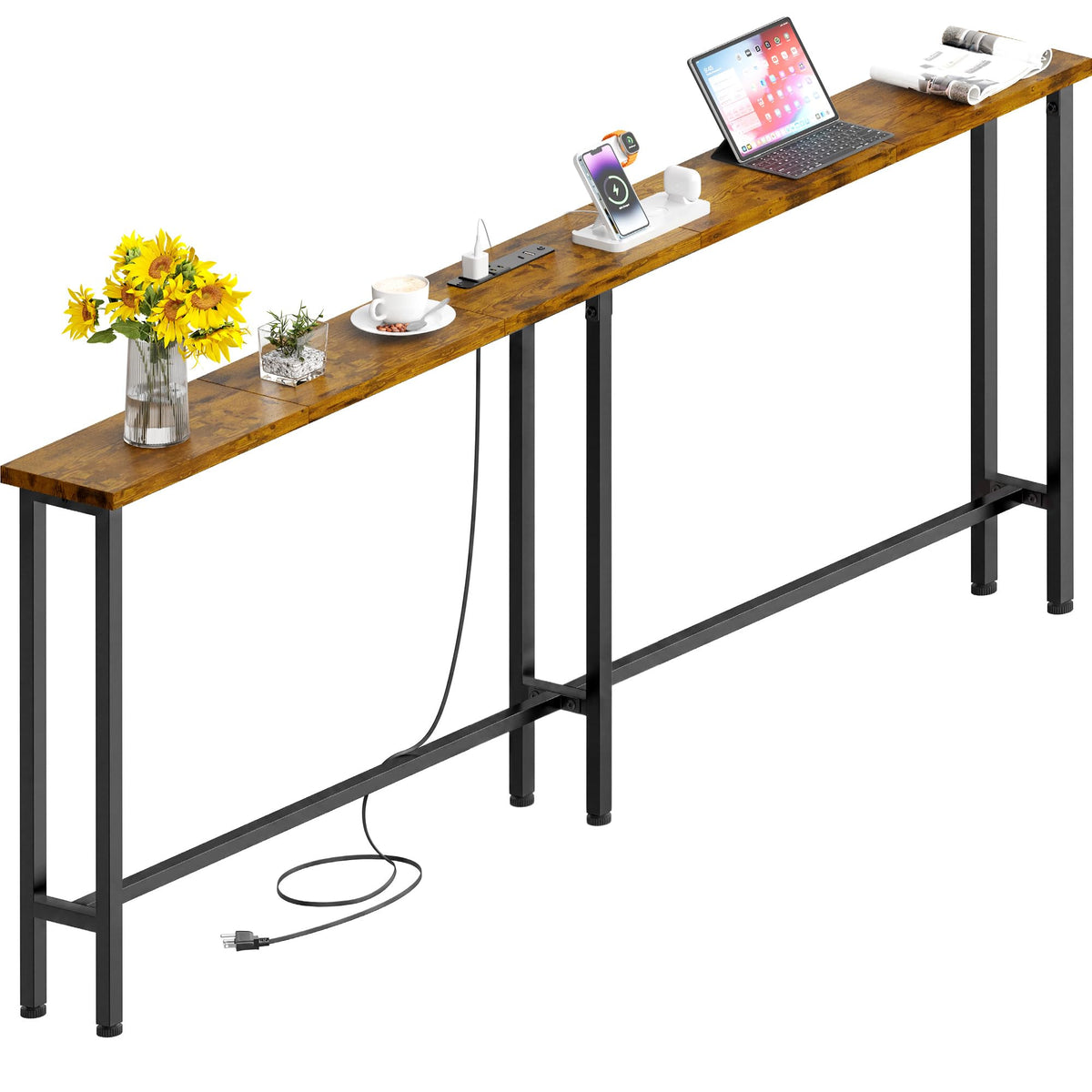 78" Sofa Table with Built-in Power Strip Metal Frame D254